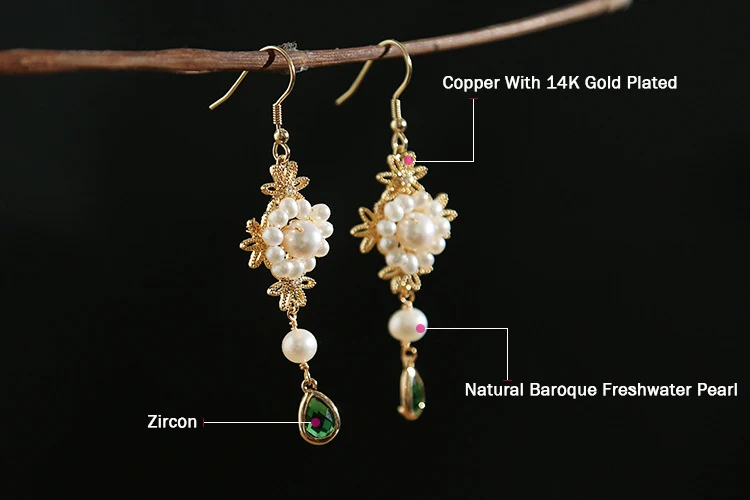 

Retro Drop Earrings Handmade Natural Pearl Flowers Earrings For Women Girl Lovers' Engagement Birthday Gift Fashion Orecchini