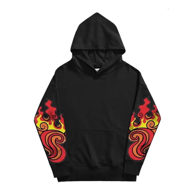 Пальто с капюшоном bboy rap moletom толстовки двойным рукавом принтом пламени модное