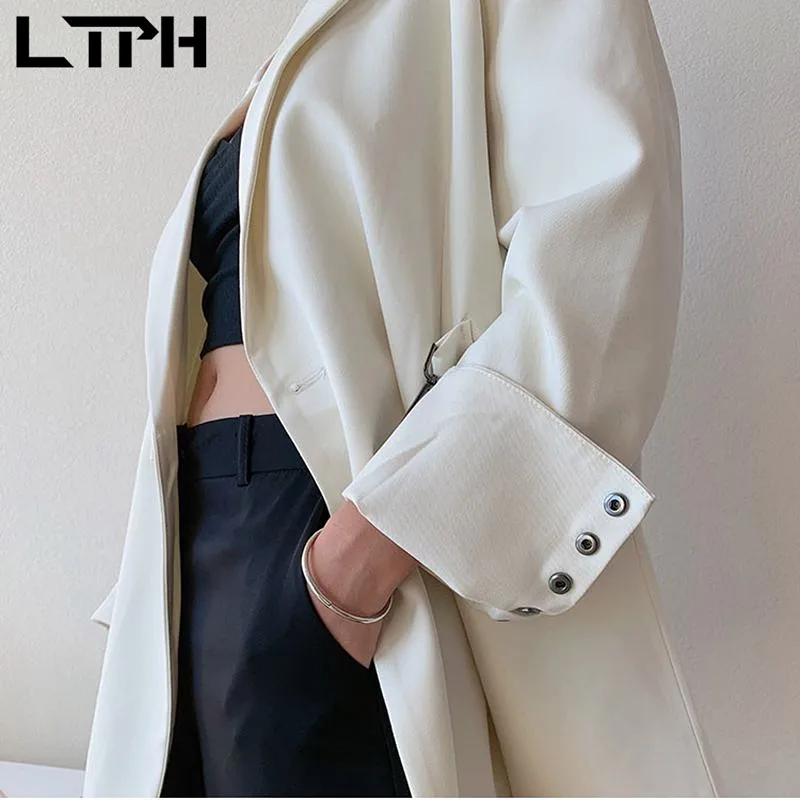 LTPH-Chaqueta holgada de manga larga para mujer, chaqueta con diseño de hebilla de metal, Estilo vintage, informal, combina con todo, primavera 2021