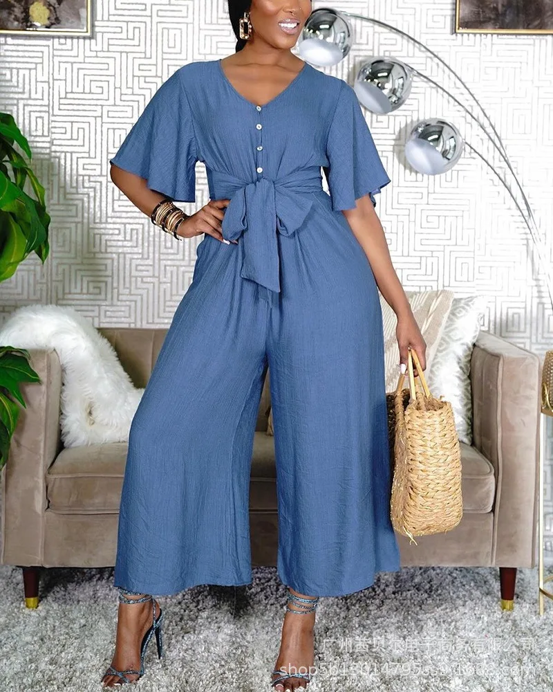 

2021 new fashion blue casual jumpsuit woman dress