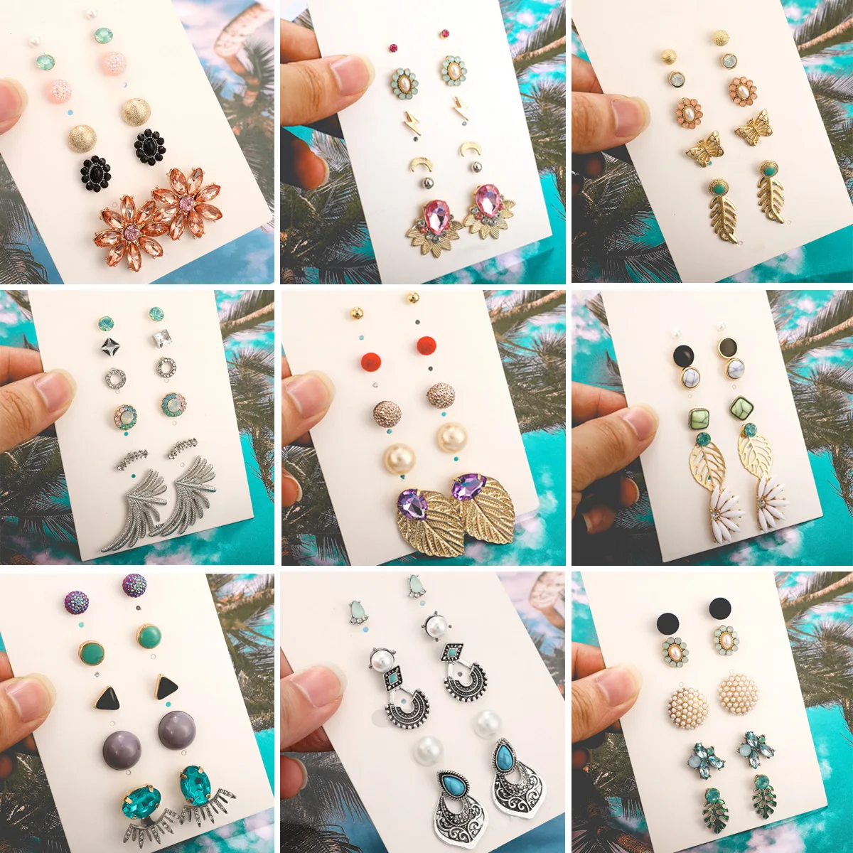 Серьги гвоздики в богемном стиле набор из кристаллического сплава для женщин