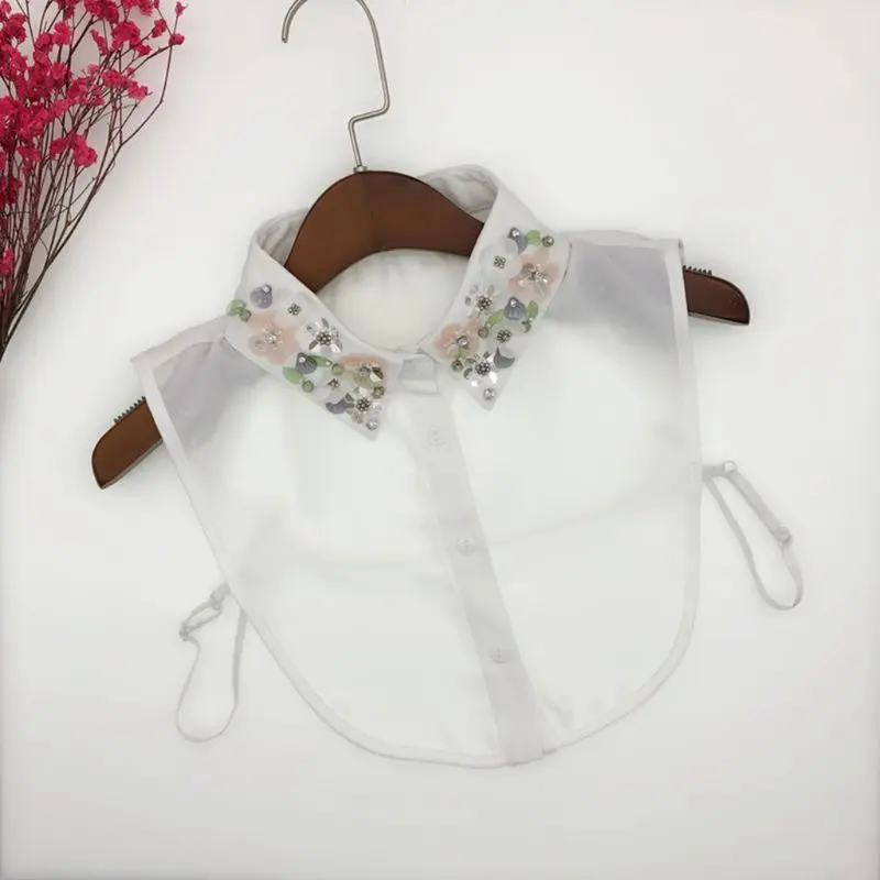 Женская Съемная блузка с ложным воротником ручная работа бисер стразы блестки