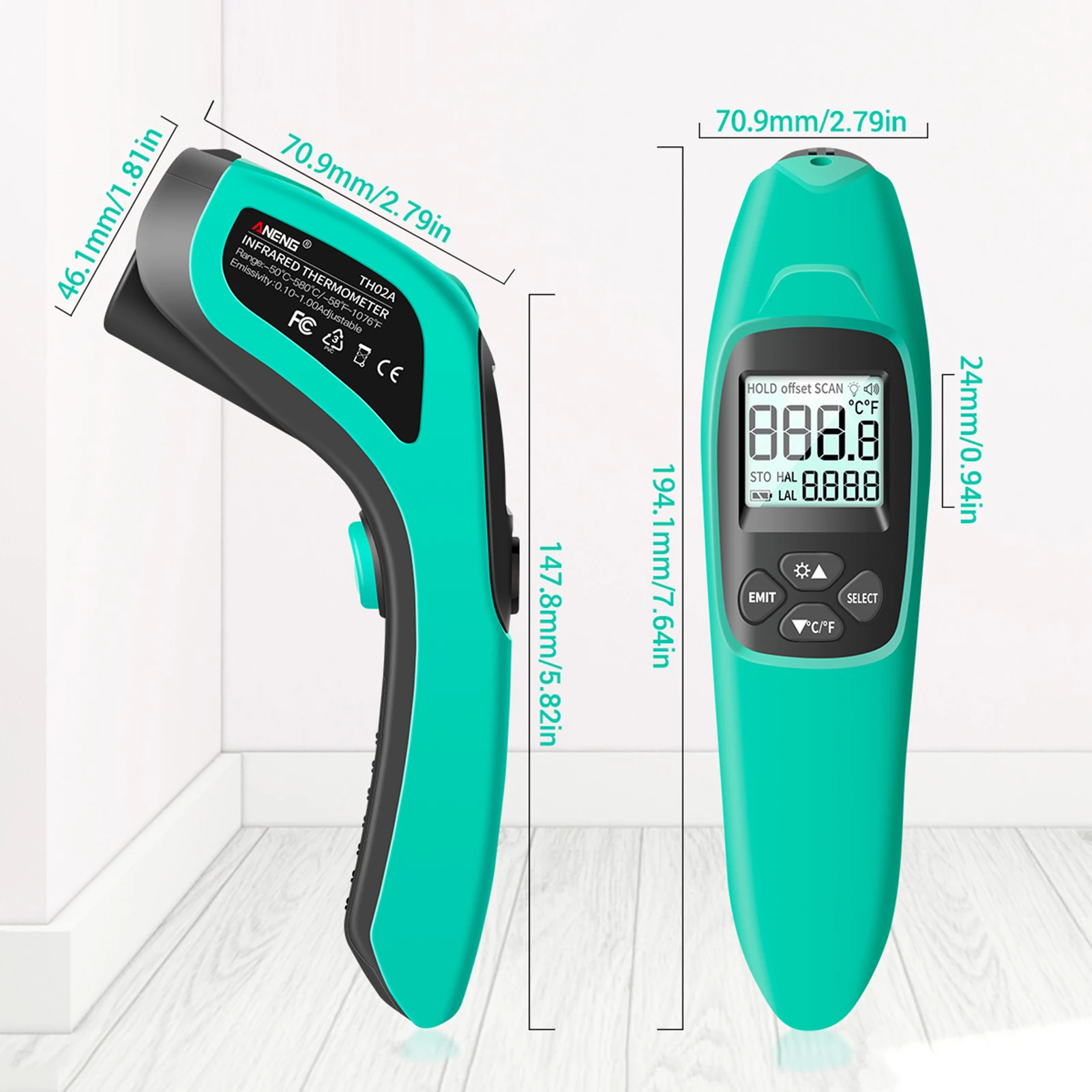 

ANENG TH02A Non-Contact IR Infrared Thermometer Digital Laser Terperature Gun Pyrometer with Backlight LCD (Not for Human)