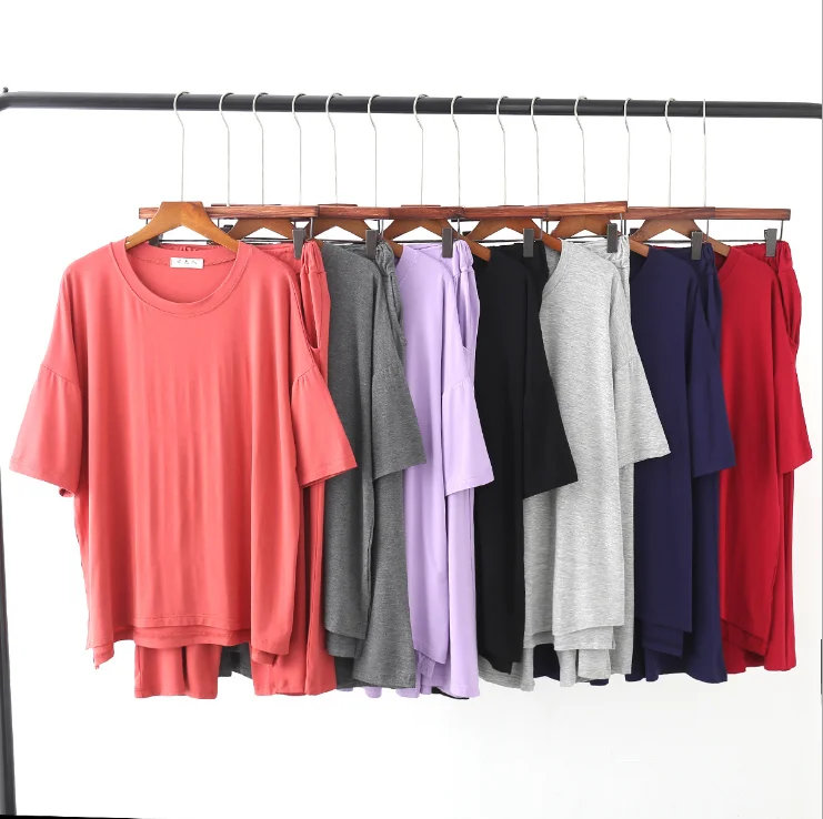 Летняя женская Модальная Хлопковая пижама костюм шорты с коротким рукавом