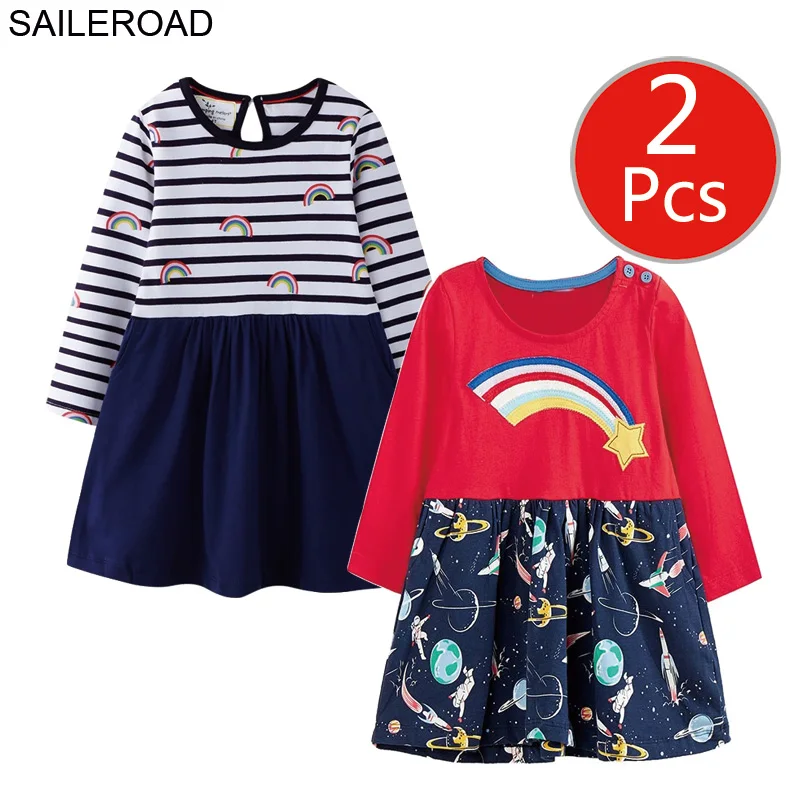 7065 7722 photo SAILEROAD 2шт. Единорог с длинным рукавом платье для детей 7 лет. Одежда для девочек. Карманные платья. Свадебные платья - Цвет: 7065 7722 photo