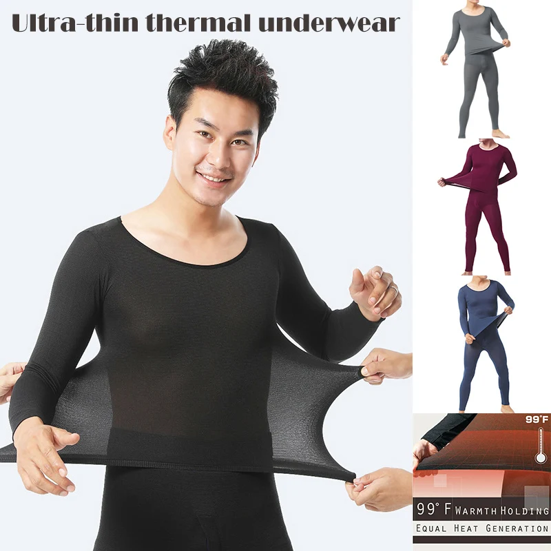 

Men Seamless Elastic Thermals Inner Wear Constant Temperature Ultra-thin Underwear Suit Top Pants SWD889