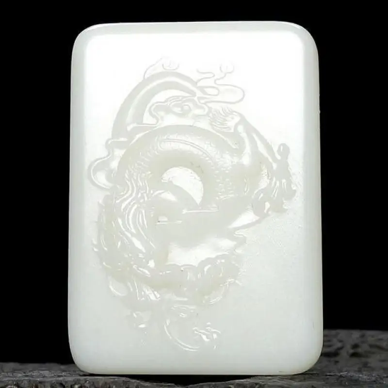 Ожерелье с подвеской в виде дракона из белого нефрита | Украшения и аксессуары