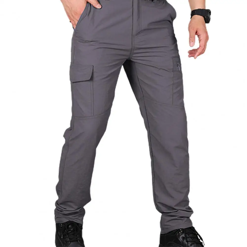 Простые повседневные штаны для кемпинга, эластичные однотонные дышащие мужские брюки-карго с несколькими карманами, рабочая одежда, мужские брюки