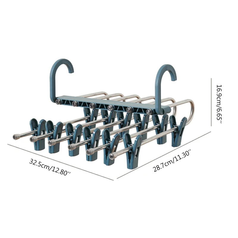 

Telescopic Foldable 6 Tier Stainless Steel Trousers Drying Rack Multifunction Pants Hanger Clothing Storage Organizer with Clip