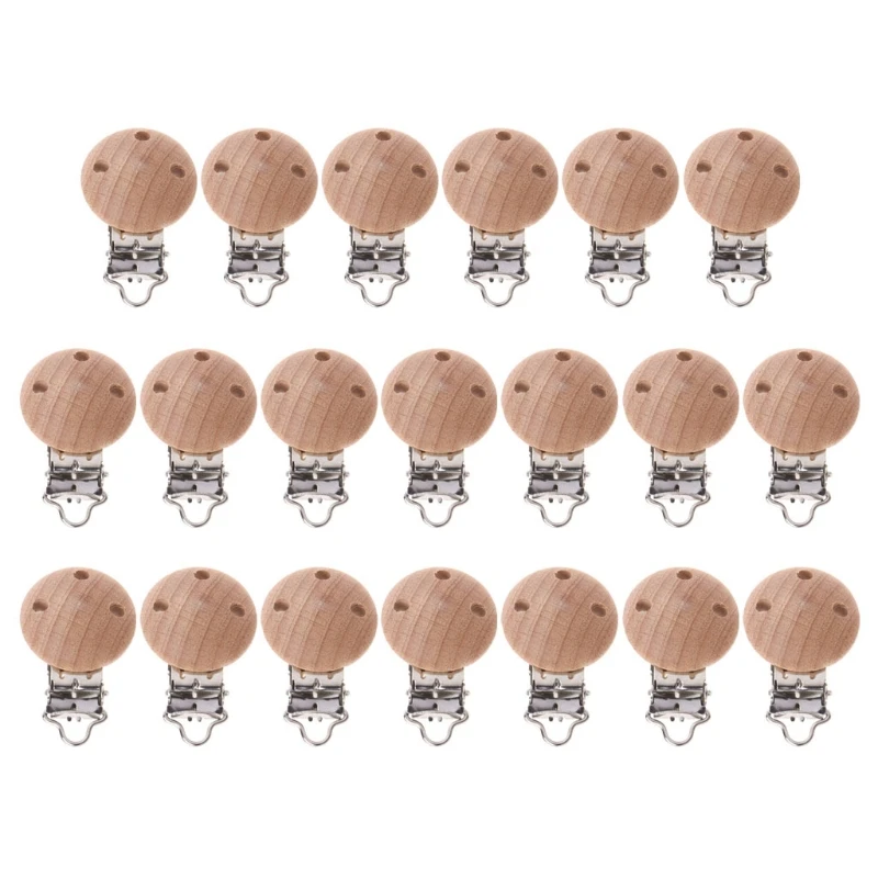 

20pcs Nipple Chain Accessories BPA Free Beech Wooden Pacifier Clip Baby DIY Pacifier Dummy Clip Soother Clasp Metal