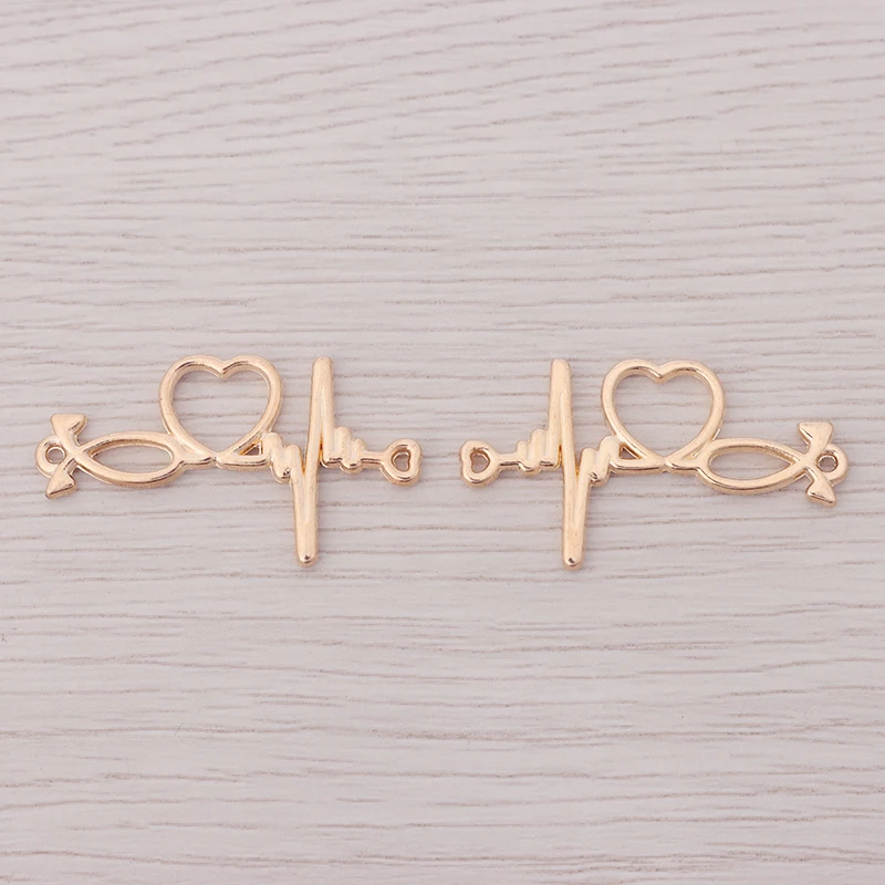 

30 x Antique Gold/Rose Gold ECG Heartbeat Connector Heart Charms Fit DIY Necklace Bracelet Jewelry Making Findings