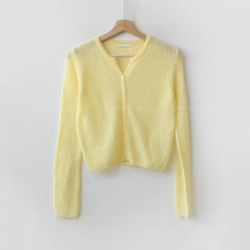 

ONALIPPA Autumn Cardigan Korean Chic Elegant V-neck Candy Color Loose Versatile Single-breasted Long-sleeved Knitted Sweaters