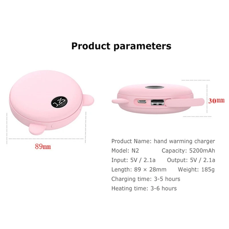 

2 in 1 USB Rechargeable Hand Warmer Electric Hand Warmer 5200mAh Power Bank Portable Double-Sided Heating Hand Warmer Christmas