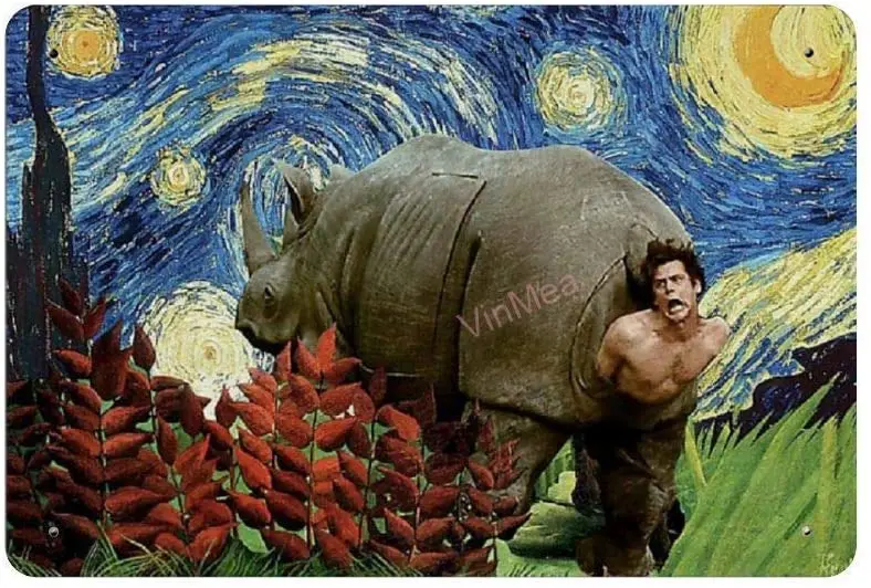 

The Rhino Aceven Starry Night Retro Metal Tin Sign Plaque Poster Wall Decor Art Shabby Chic Gift Suitable 12x8 Inch Interesting