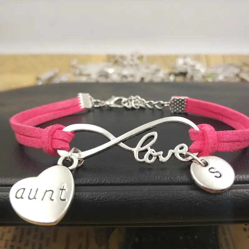 

Aunt Customize Love Initial Bracelet Charms Infinity Leather Bracelet for Women Gift Accessories Jewelry