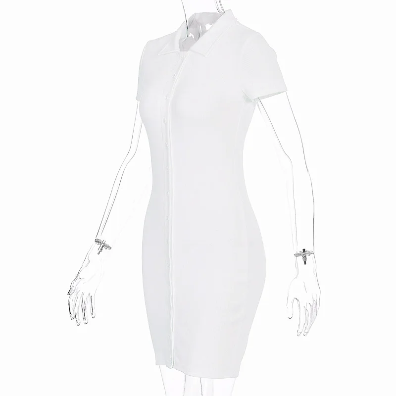 

Summer Button Skinny Skinny Short Sleeve Solid Color Fashion Skinny Nightclub Casual Slim Dress