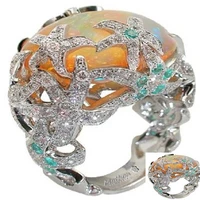 fashion orange fire opal starfish ring size 6 10 for women bridal wedding party band gift jewelly rings