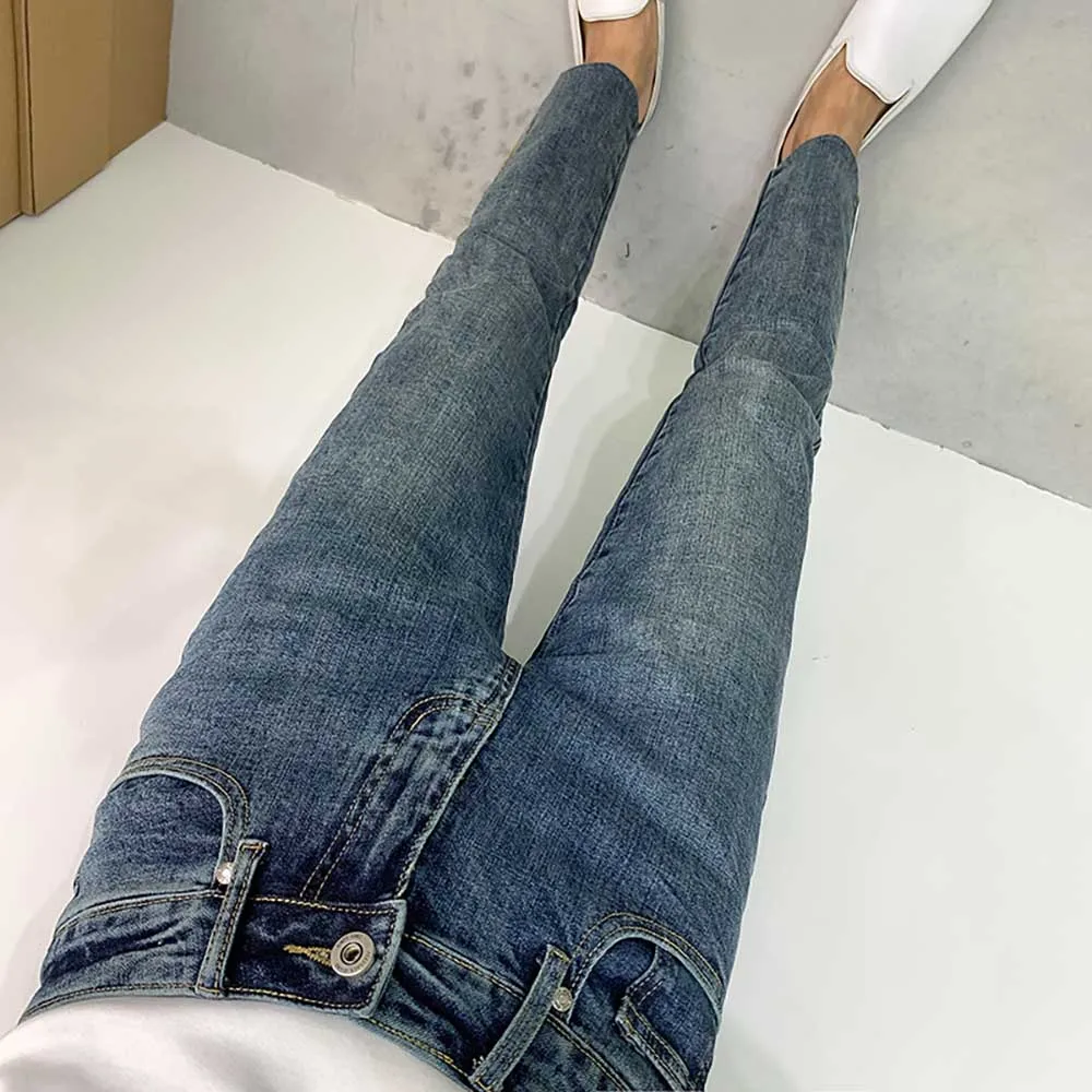 New Fashion Skinny Jeans Men's Casual Denim Streetwear Trousers Ankle Zipper Design Raw Edge Slim Fit Pants Clothing