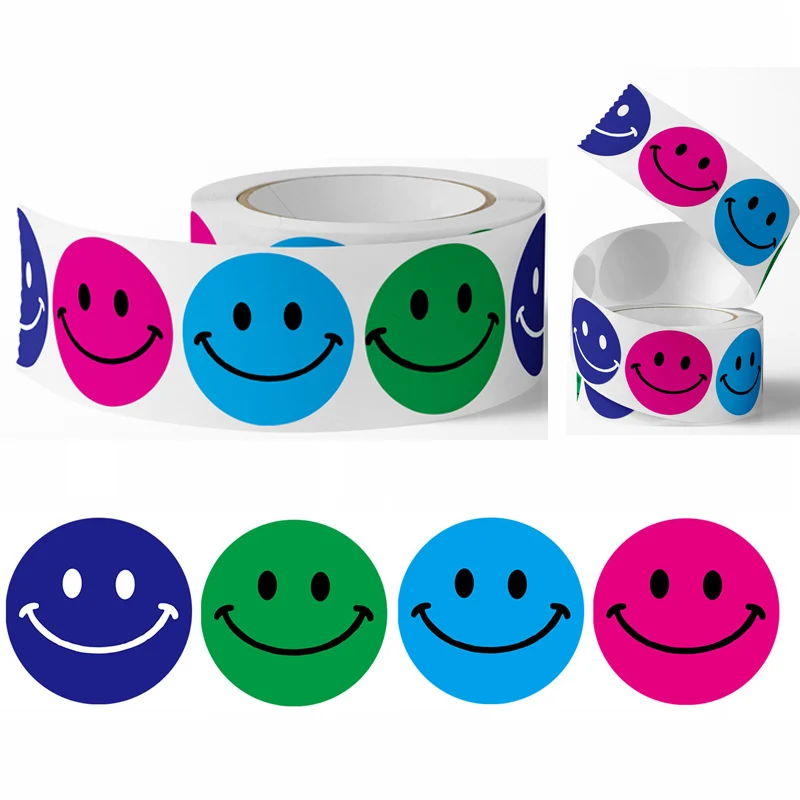 

500Pcs Smile Stickers Reward Labels Happy Smiley Face Envelope Sealing Decor Birthday Party Gifts Figures Decorations Decal