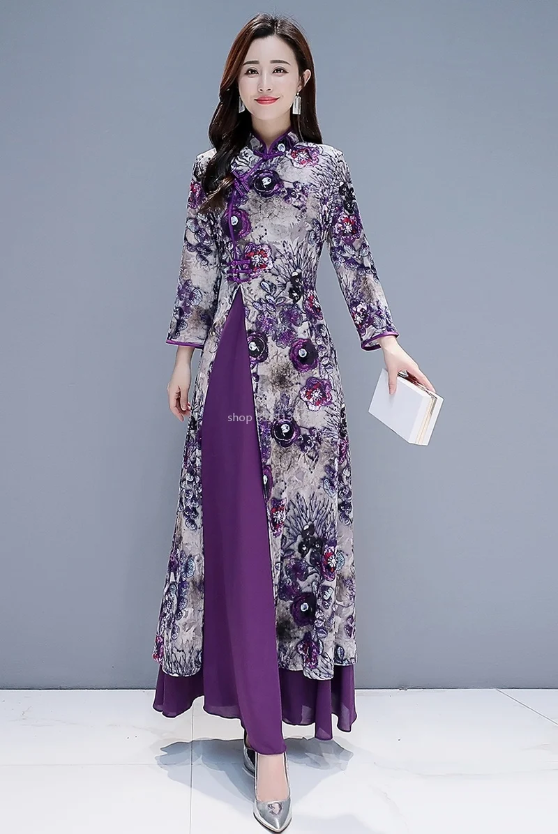 Традиционное китайское платье аозай из Вьетнама Ципао для женщин костюм в