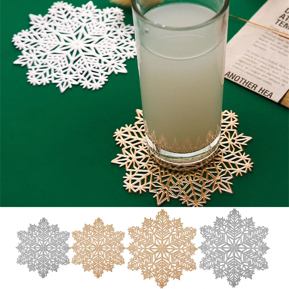 

2PCS Snowflake Hollow Placemat Irregular Dinner Table Mat Christmas Placemat Table Decor Table Decoration