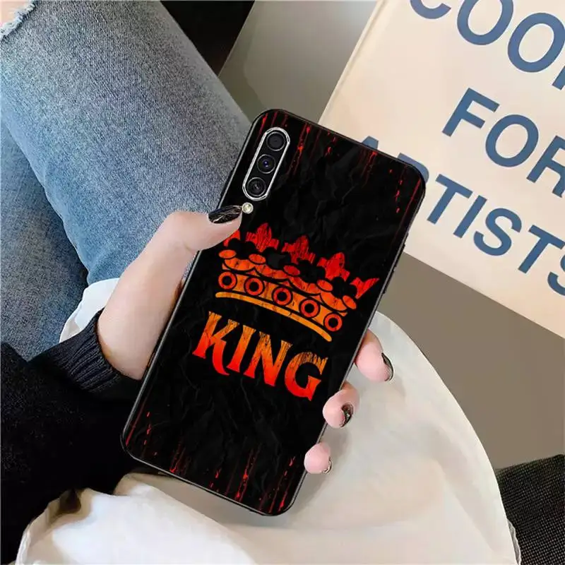 

King Queen Cartoon Crown Letter Phone Case For Samsung galaxy S 9 10 20 A 10 21 30 31 40 50 51 71 s note 20 j 4 2018 plus