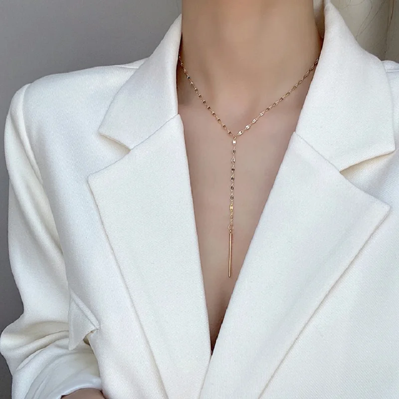 

Simple Gold Color Shaped-Y Necklace Silver Charm Tassel Link Length Cheap Long Rope Waist Chain Jewelry Gifts For Mom Lady Women