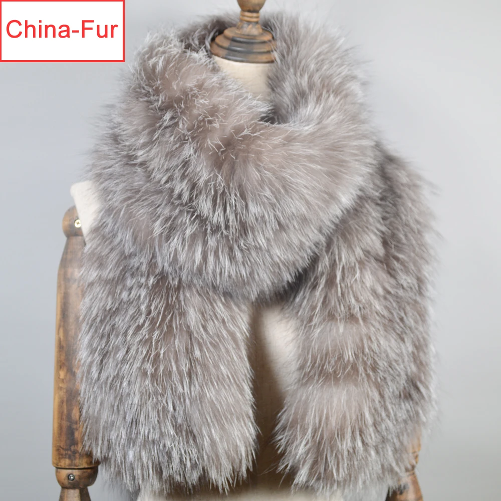 Outdoor Long Style Women Real Fox Fur Scarf Winter Warm Soft Knit Shawl Good Quality Natural Ring Scarves |