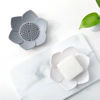 petal shape silicone soap box with drain holes bathroom soap dish storage container sponge holder shower pallet bath supplies