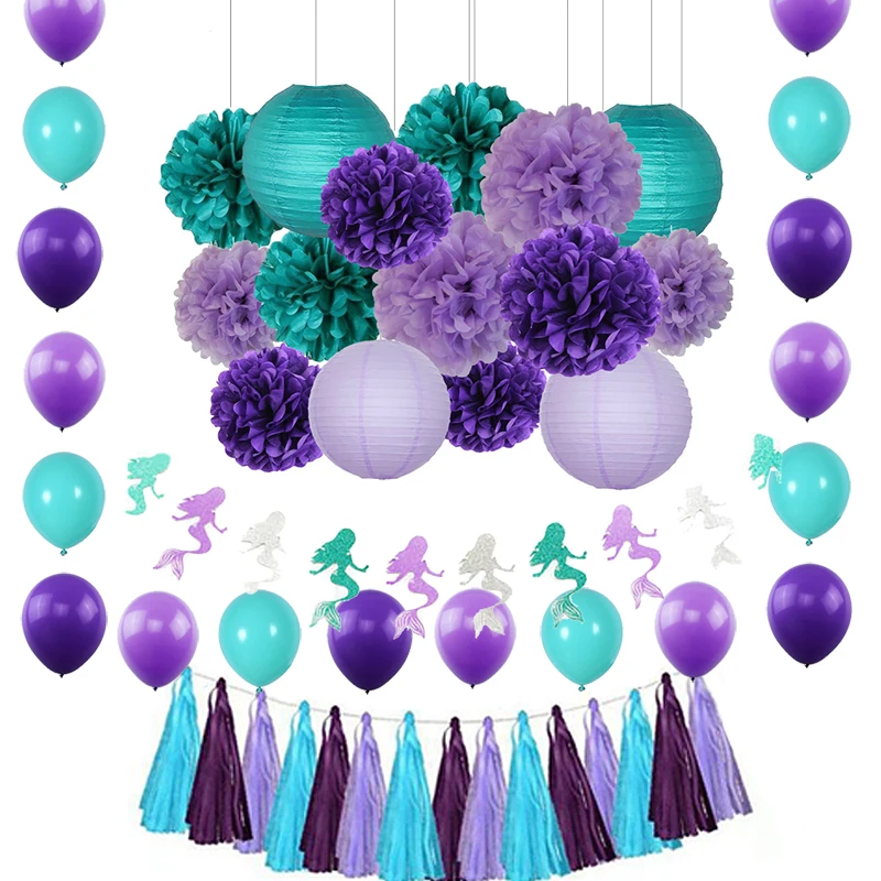 1 комплект украшения русалки фиолетовые бирюзовые синие помпоны из оберточной