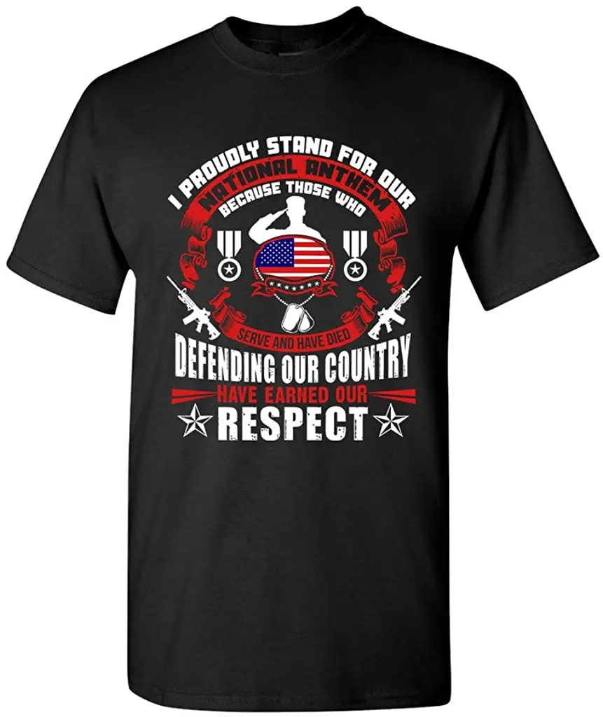 

I Proudly Stand for Our National Anthem Patriotic Soldier DT Adult T-Shirt Tee