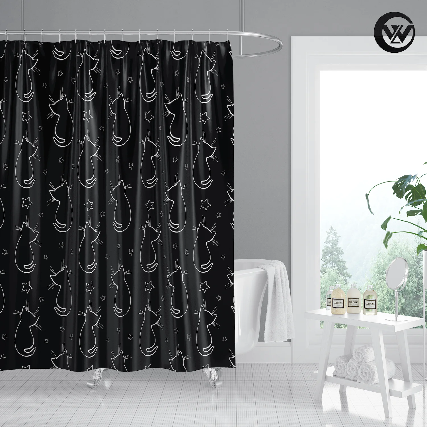 High Quality Cute Kitten Back View Star Black Shower Curtain Liner,
Free Shipping Waterproof Funny Kids Bath Bathtub Curtain