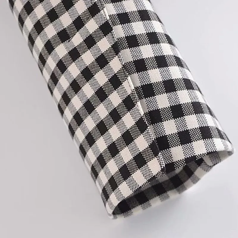 

Fashion Women Plaid Crop Blazer Coat 2021 New Za Female Vintage Outwear Casual Jacket Coat High Streetwear Outwear