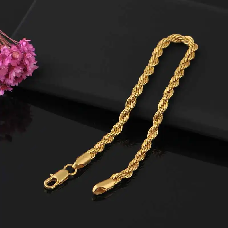 

Stainless Steel Gold Twist Rope Chain Bracelet Men Women Hand Link 4/5MM 21CM Trendy Boy Hip Hop Party Gift Jewelry Wholesale