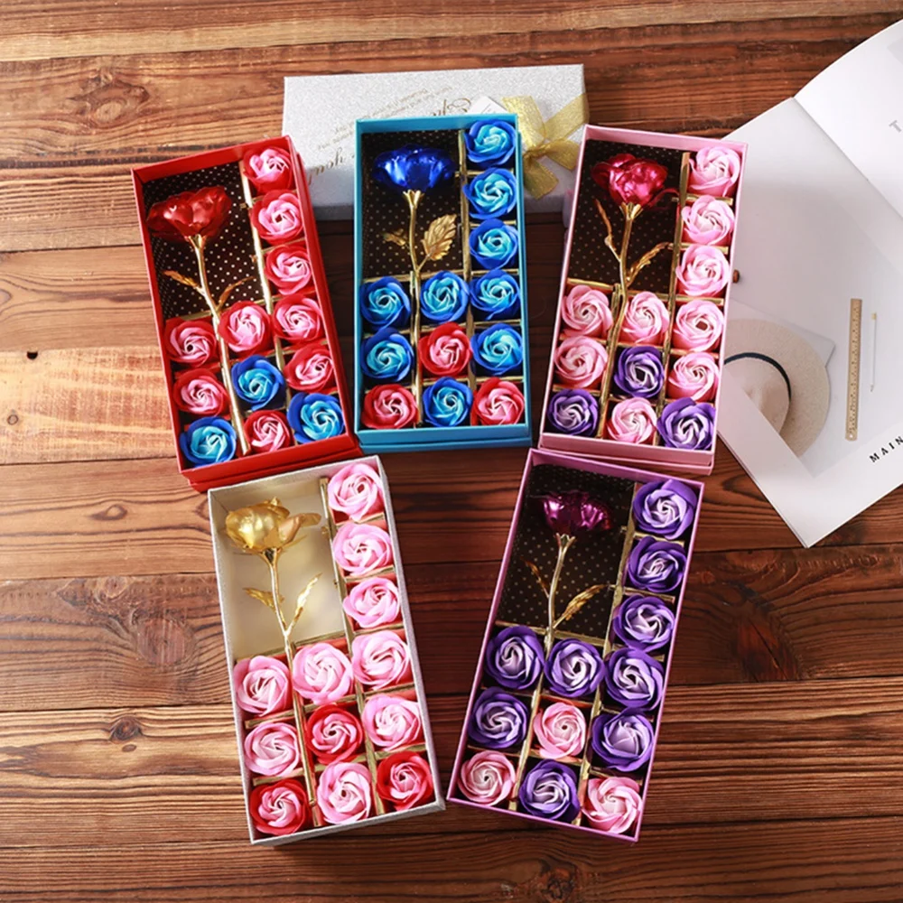 

Valentine's Day Artificial Gold-plated Rose Gift Soap Rose Head Beauty Wedding Bouquet Home Decoration Hand Flower Art Gifts