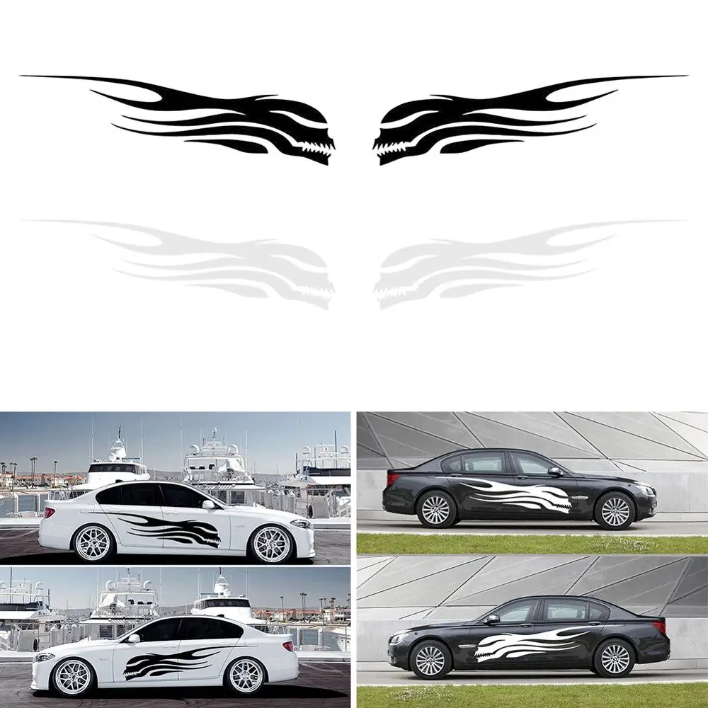 

2PCS Flame Totem Automobile Stickers Stripe Graphic Body Applique Universal Model Cars Decoration Long Striped Stickers Dropship