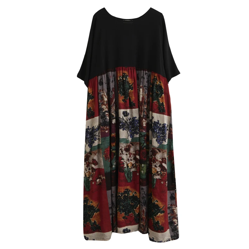 

BBIG SIZE Summer Women Vintage Elegant Plaid Print Spliced Tops Ladies Female Plus Large Long Casual Ruffle Drapped Cotton Dress