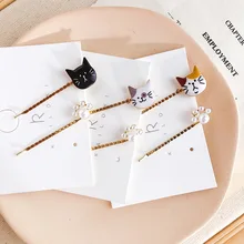 Horquillas con forma de gato para niña y mujer, pasadores, pinzas para el pelo de Metal con perlas, estilo coreano, accesorios para el cabello, 2 unids/set por Set (3)