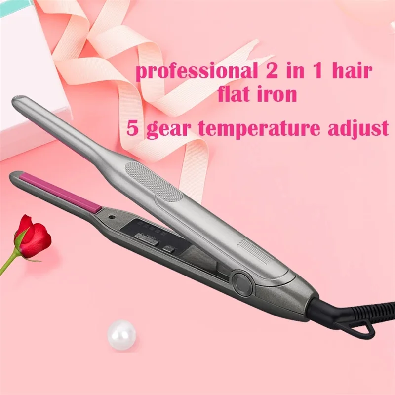 

Professional 2 in 1 Hair Straightener Curling Iron hair curler Flat Iron for Short Hair LED Hair Straightener Ceramic Beard