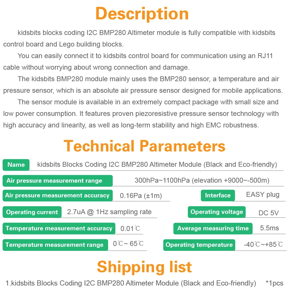 Kidsbits блоки кодирования I2C BMP280 модуль альтиметра для Arduino|Аксессуары