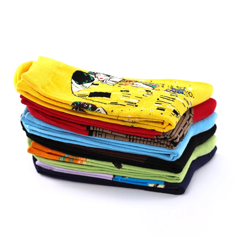 Ретро роспись Портрет Искусство Носки Happy Европа Ван Гог Мода хлопок Мужские