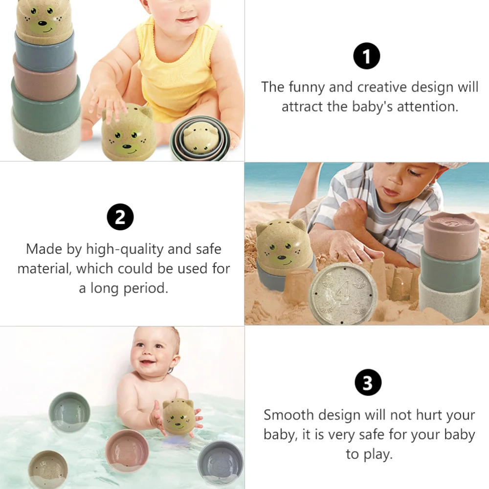 

1 Set Children Bath Toys Cartoon Animal Shape Shower Stacking Cup Playthings