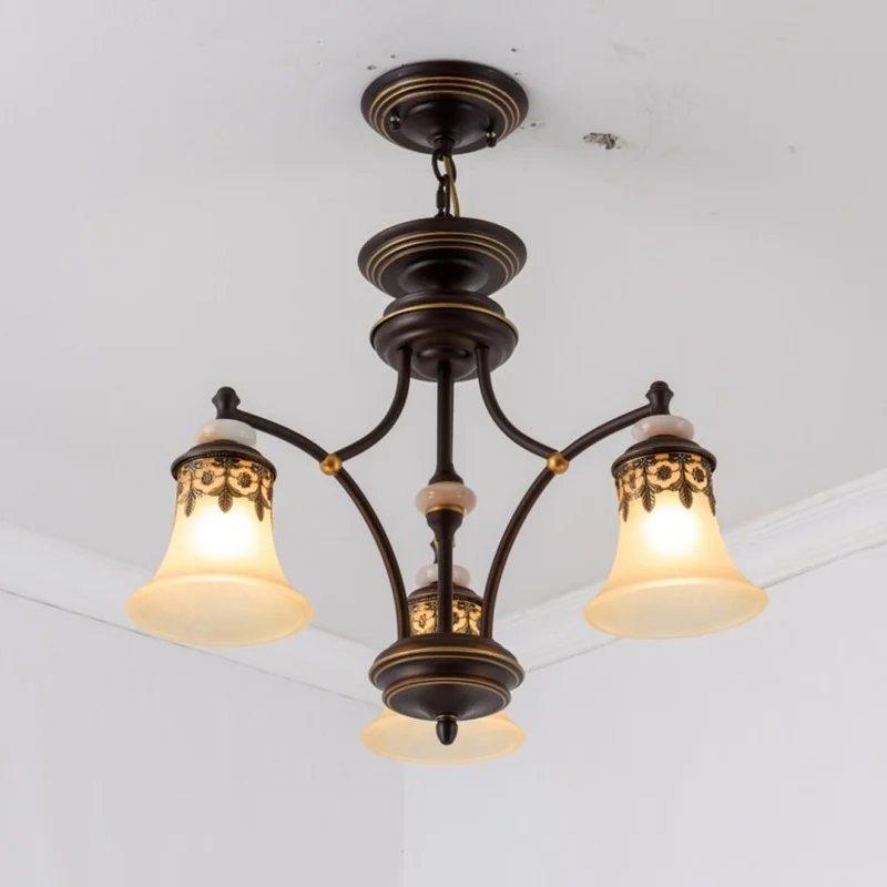 Винтажная потолочная лампа черный железный стеклянный абажур подвесная люстра