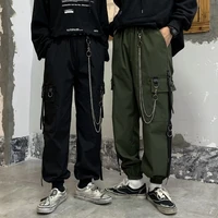 korean ankle length pants overalls causal loose bf hip hop beam trousers students slim fit cargo pants for men and women summer
