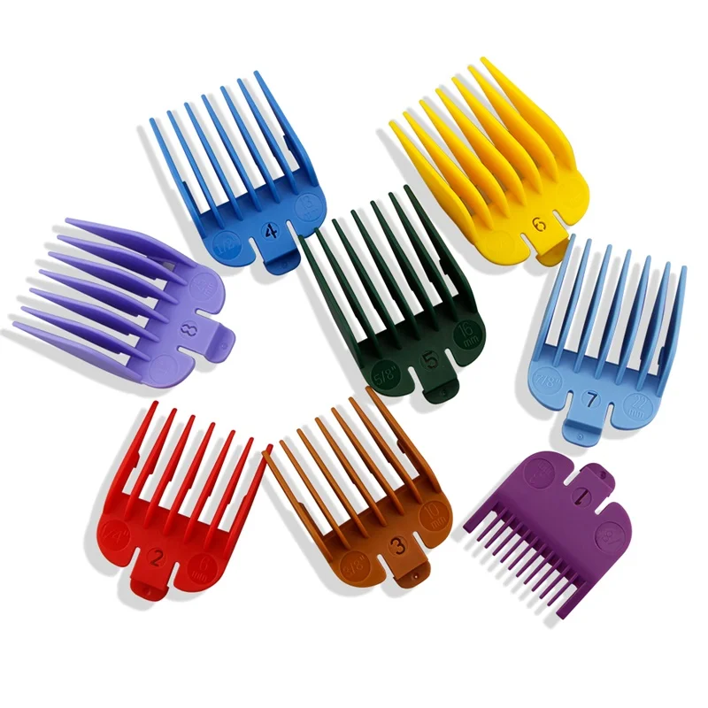 Colorful BarberShop 8 шт./компл. универсальной машинки для стрижки волос лимит гребень руководство Размер крепления Парикмахерская Замена красочные Концевая расческа - Цвет: Colorful