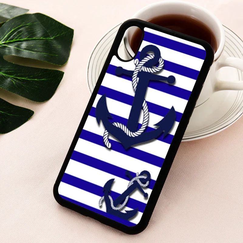 Чехол для телефона с морскими полосками и якорями iPhone 5 5S SE 6 6S 7 8 plus X Xs 11 12 Mini Pro Max