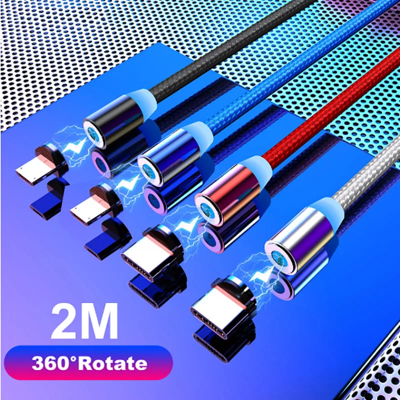 

2M Long Magnetic USB Cable 3 in 1 Magnet Cable Car Charger Wire for iPhone LED Charger Cable for Samsung S10 Note9 Xiaomi Huawei