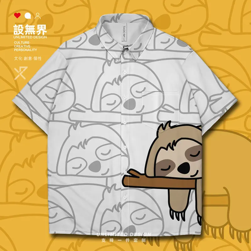 

sloth orangutan monkey rabbit cartoon animal Short-Sleeved shirt new casual mens clothing button up fashion Clothes Summer