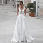 Свадебное платье 2021 свадебное платье атласное сексуальное с v-образным вырезом со шлейфом без спинки ТРАПЕЦИЕВИДНОЕ роскошное свадебное платье принцессы es