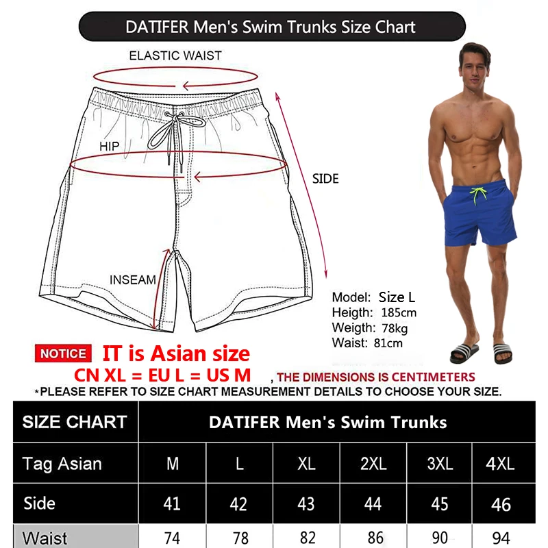 

Datifer Brand Men Board Shorts Swimming Trunks Solid Color Surfing Running Swimsuit Beachwaer Gym Waterproof Plus Size bain ES5G